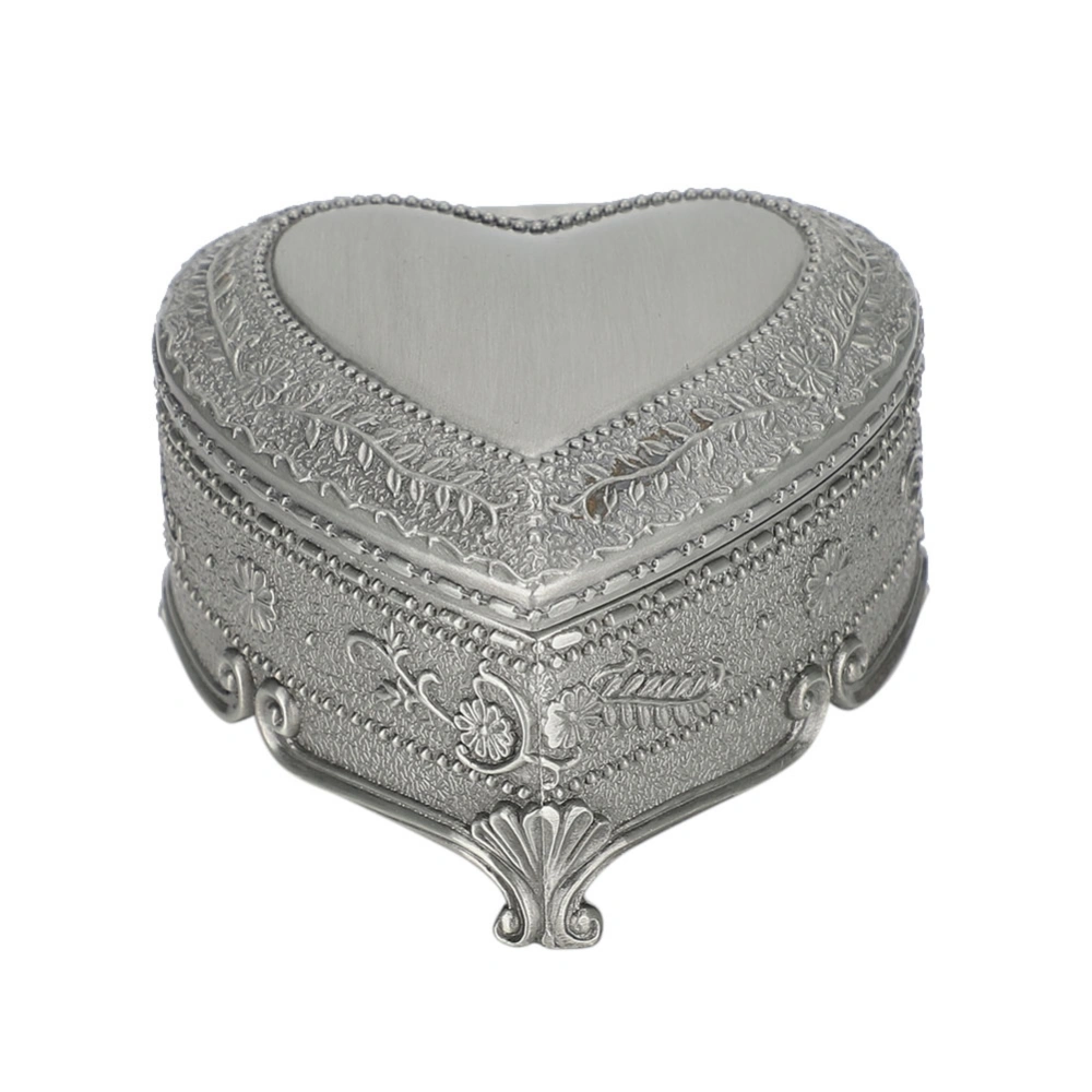 Vintage Alloy Embossment Heart Shape Storage Box Decoration Jewelry Container Holder