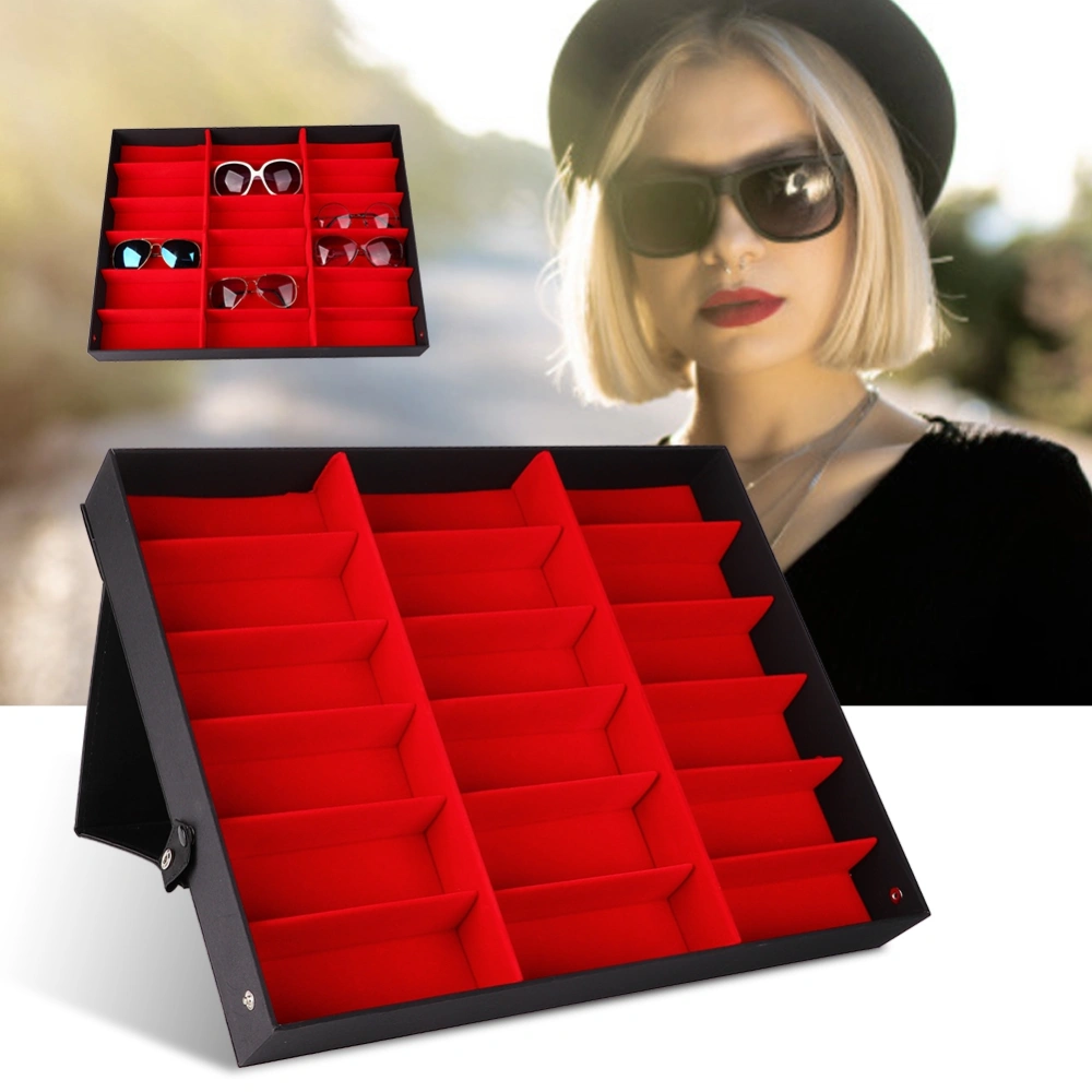 18 Grids Eyeglass Display Storage Cases Folding Cover Sunglasses Box Glasses Organizer