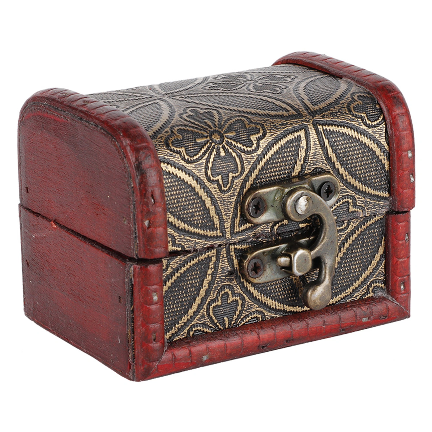 Vintage Small Treasure Chest Decorative Wooden Jewelry Lock Box Gift Case (Copper Coin)