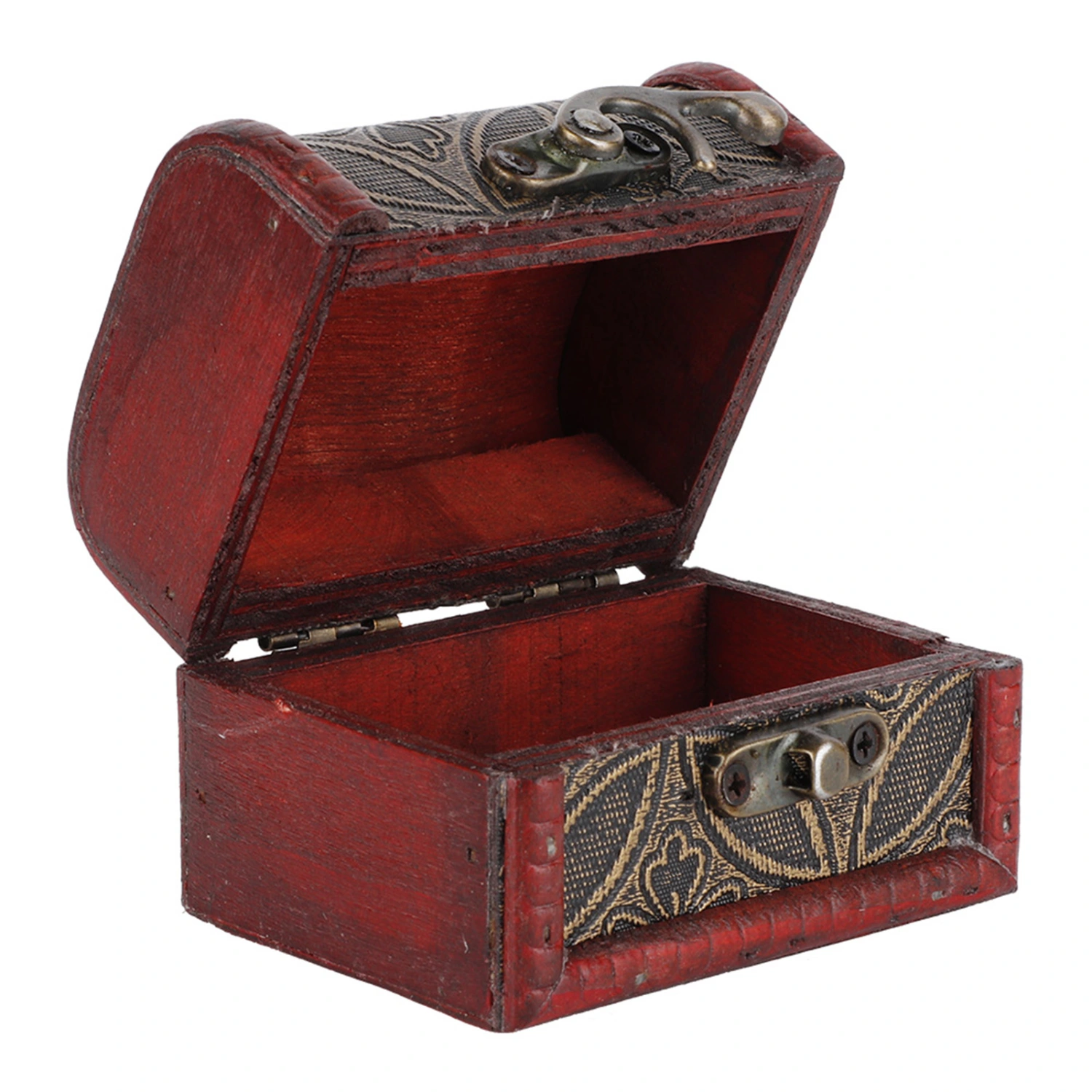 Vintage Small Treasure Chest Decorative Wooden Jewelry Lock Box Gift Case (Copper Coin)