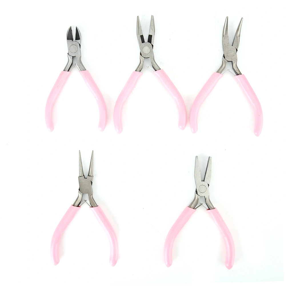 5pcs Mini Pink 4in Metal Pliers Set Kit Cutter Handwork Jewelry Crafts Tool