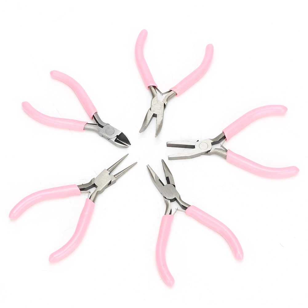 5pcs Mini Pink 4in Metal Pliers Set Kit Cutter Handwork Jewelry Crafts Tool