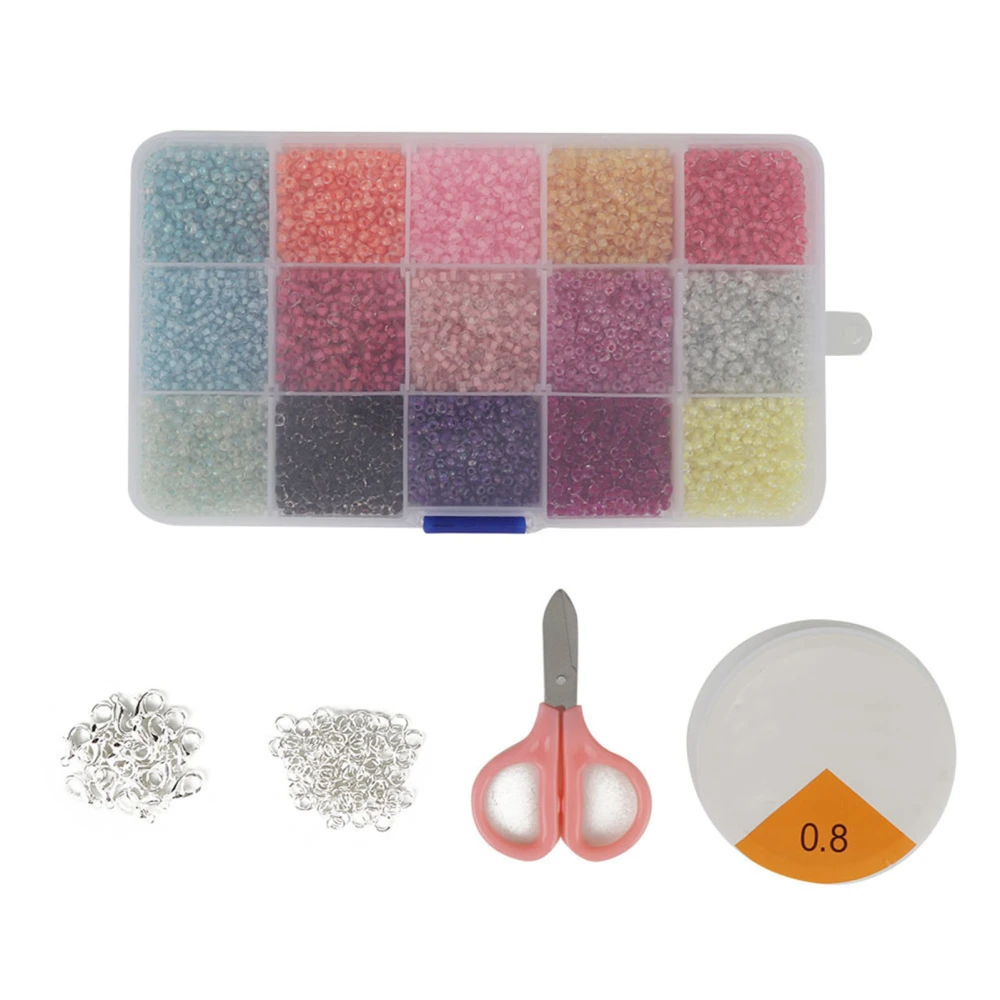 15 Grid Colorful Beading Crafts Bracelet Necklace Jewelry Accessory Kit with Scissors