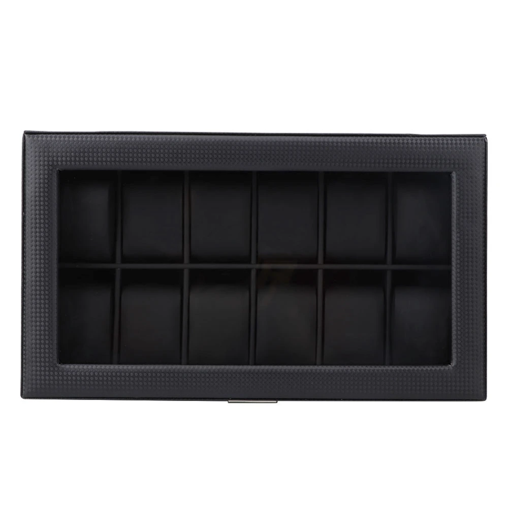 12Grids Carbon Fiber Watch Box Case Display Storage Collector Organizer (Black)