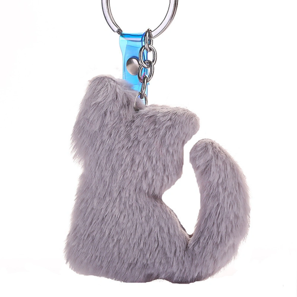 Cute Animal Cat Plush Solid Color Key Ring Key Chain Decoration (Grey)