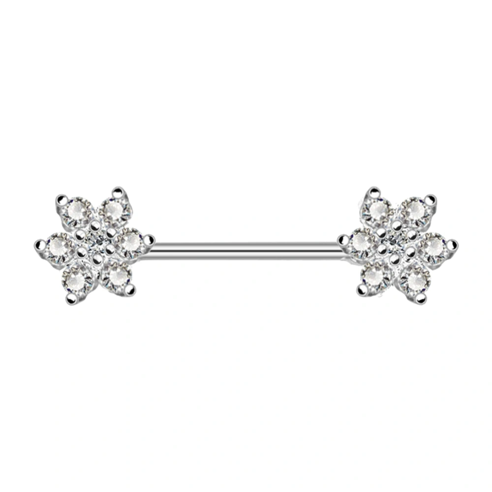 Sexy Body Piercing Jewelry Surgical Steel Zircon Flower Nipple Ring(Silver)