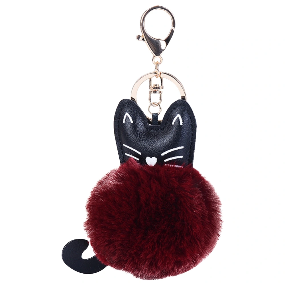 Cute Leather Plush Cartoon Animal Key Chains Women Bag Pendant Jewelry (Wine Red)