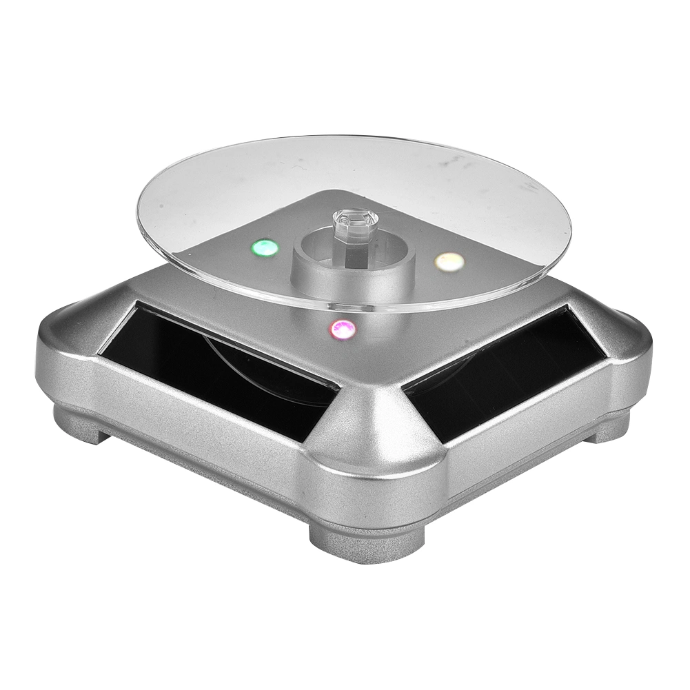 Solar Power&Battery Powered Rotation Jewelry Holder Display Tray Rotating Base (Silver)