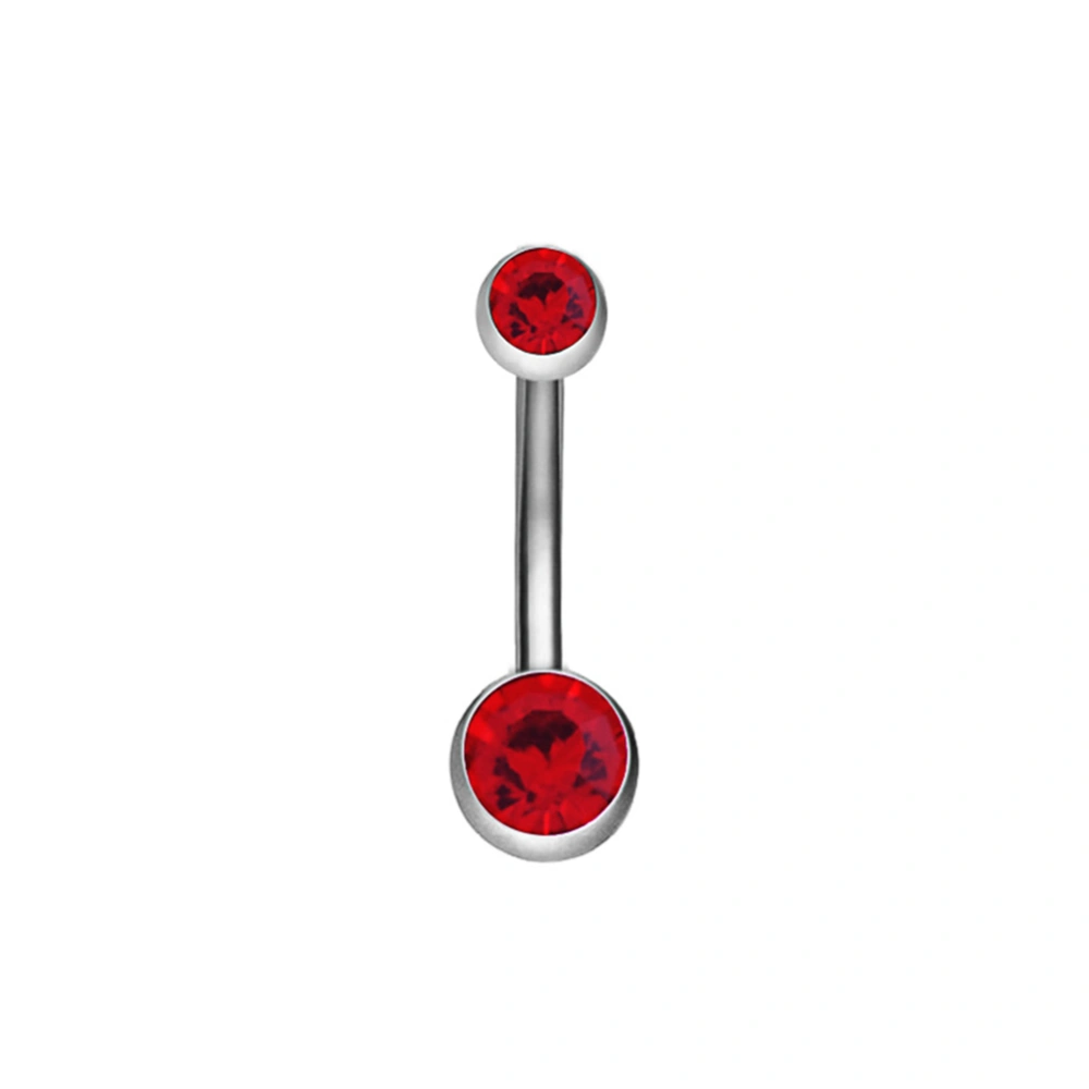 Stainless Steel Dual Rhinestone Navel Button Anti allergy Piercing Body Jewelry(Red)