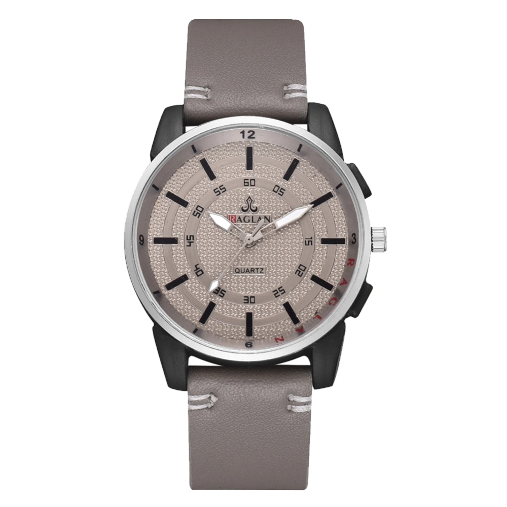 Men Simple Stylish Quartz Analog PU Leather Strap Watch Business Wristwatch (Gray)