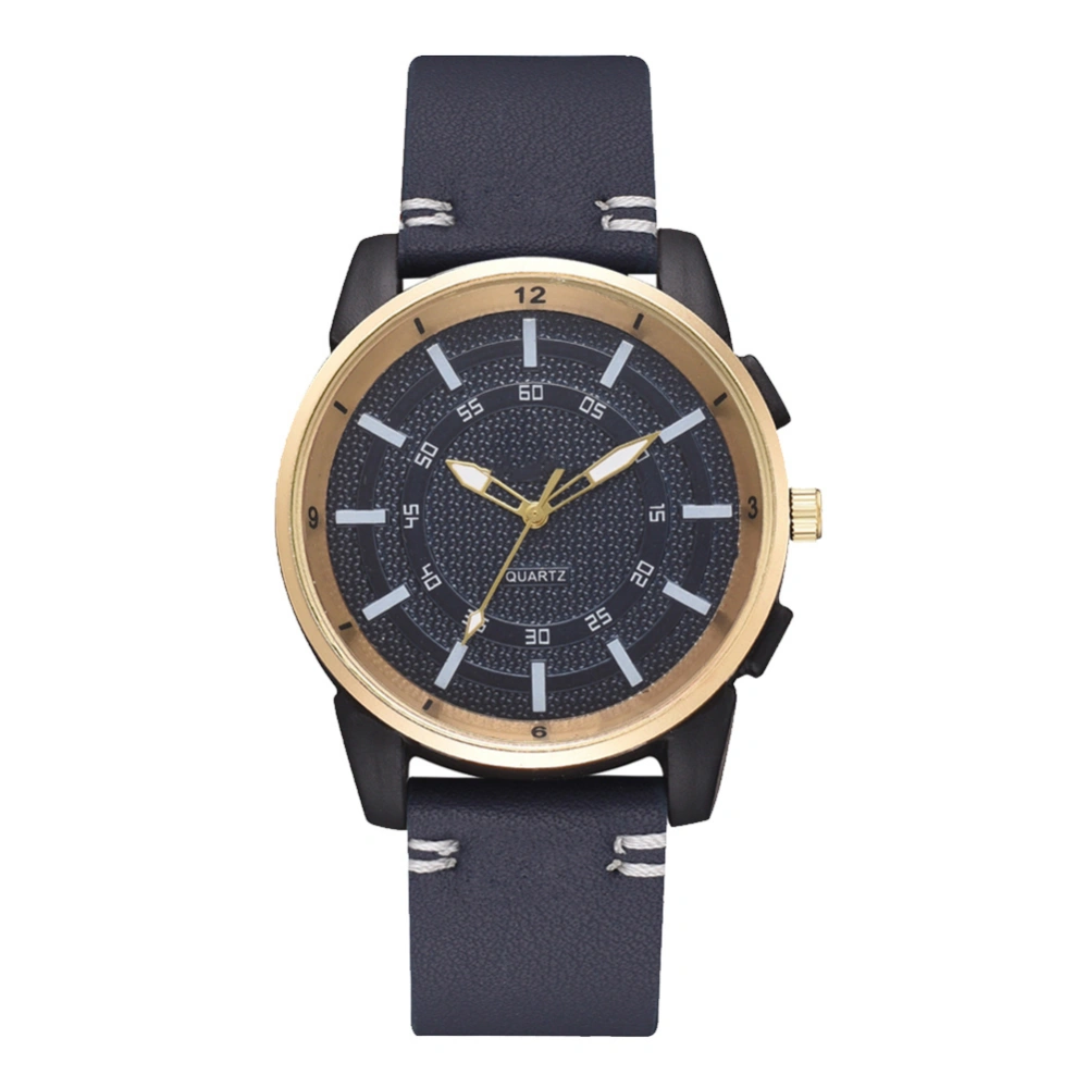 Men Casual Stylish Quartz Analog PU Leather Strap Watch Business Wristwatch (Blue)