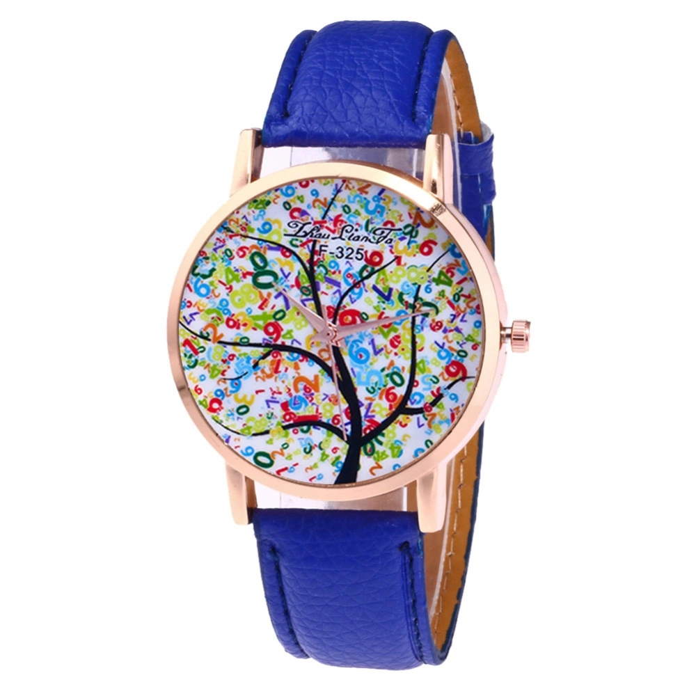 Fashion Quartz Wrist Watch Round Dial with Leather Band for Women Men (Sapphire blue)