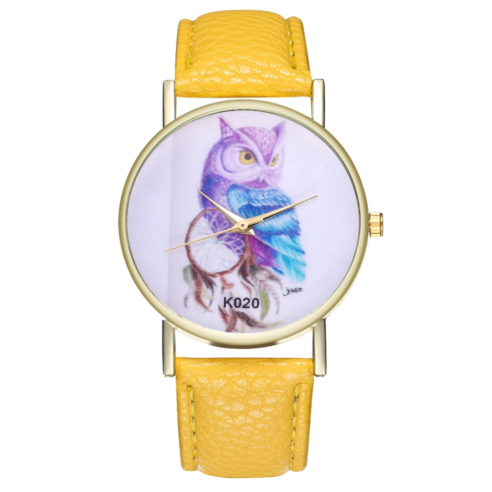 Fashion Women Quartz Wristwatch Owl Dream Catcher Pattern Gift Watch Yellow