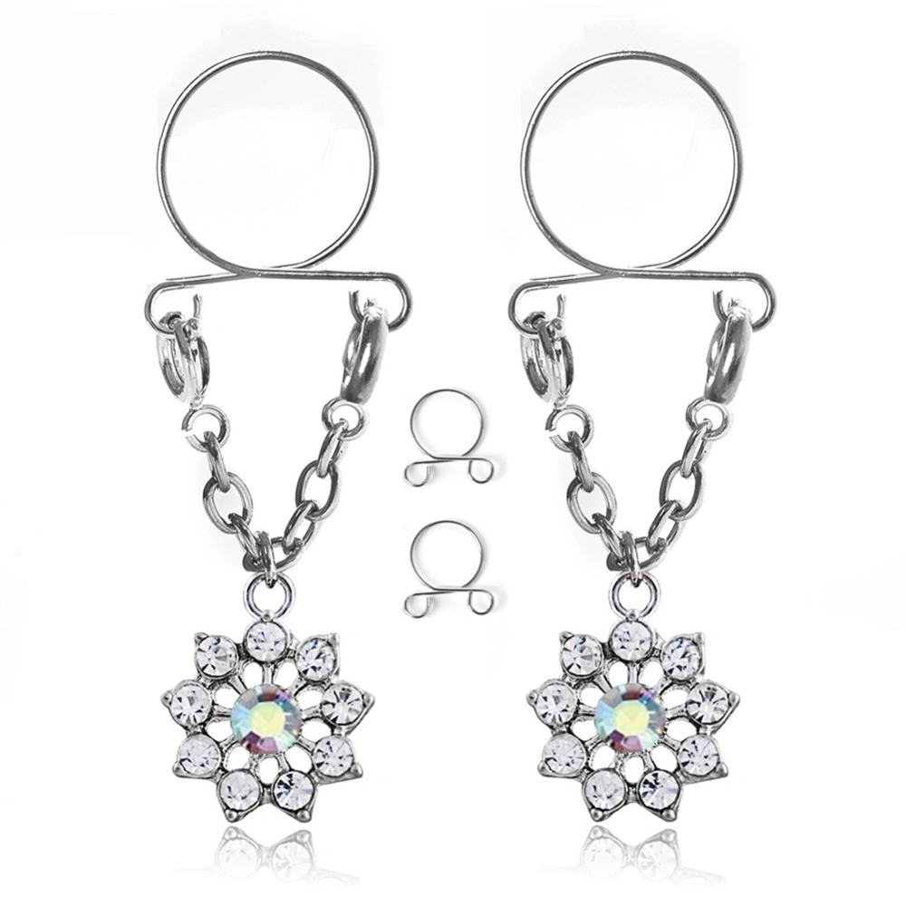 1 Pair of Fashionable Stainless Steel Flower Nipple Ring Decoration Piercing Jewelry(AB color)