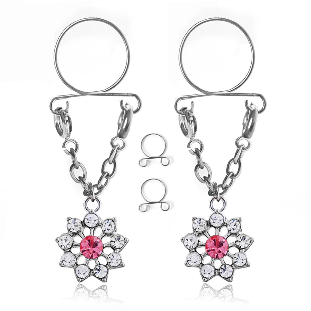 1 Pair of Fashionable Stainless Steel Flower Nipple Ring Decoration Piercing Jewelry(pink)