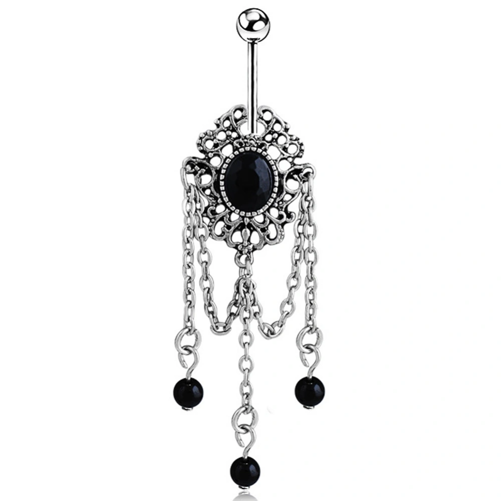 Black Oval Shape Tassel Navel Ring Anti allergy Piercing Body Jewelry