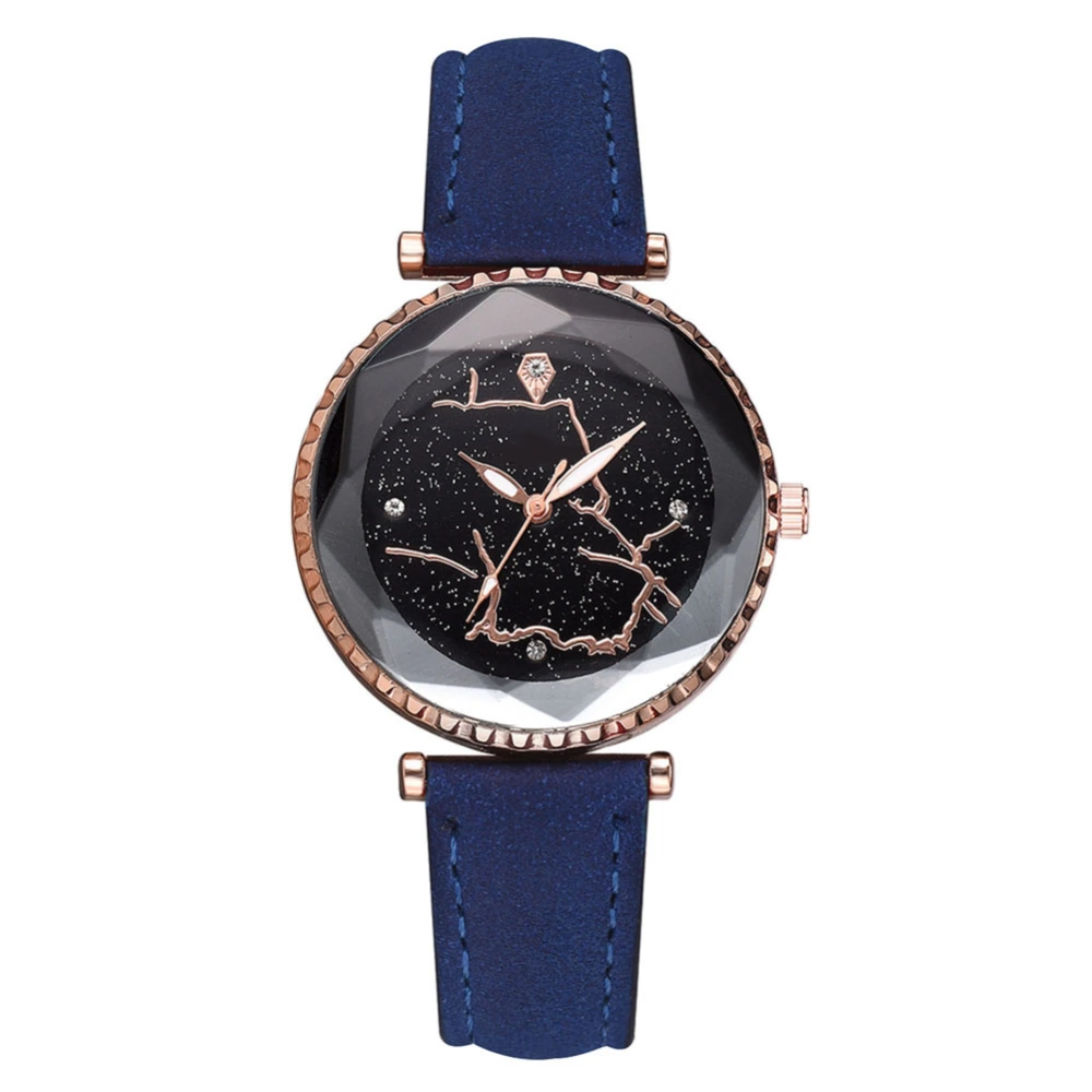 Fashion Female PU Strap Watch Simple Round Dial Causal Women Quartz Wristwatch(Blue)