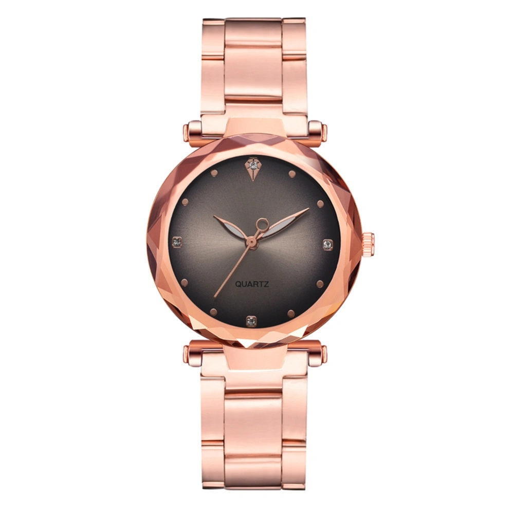 Fashion Alloy Band Quartz Watch Gradient Color Dial Rhinestone Female Watch (Gray)