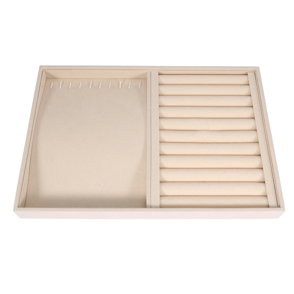 Jewelry Display Tray Bracelet Ring Earring Necklace Holder Storage Plate Case (Beige Flannel)