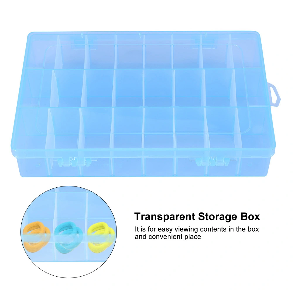 24 Grids Plastic Jewelry Adjustable Box Detachable Organizer Beads Earrings Storage Case (Blue)