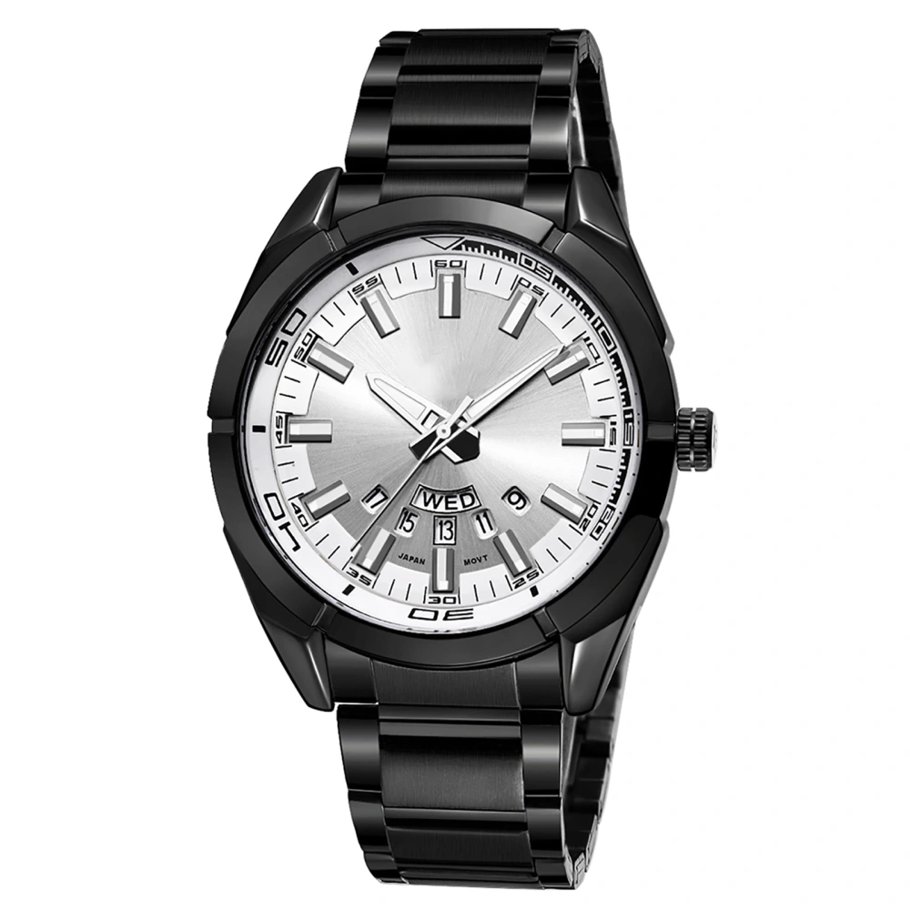 NAVIFORCE Men Waterproof Quartz Watch Steel Strap Calendar Wristwatch (Black Case White Dial)