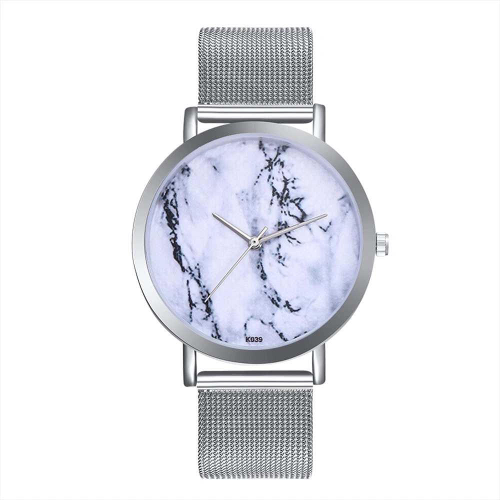 Simple Men Women Casual Wristwatch Analog Display Mesh Strap Quartz Watch Silver