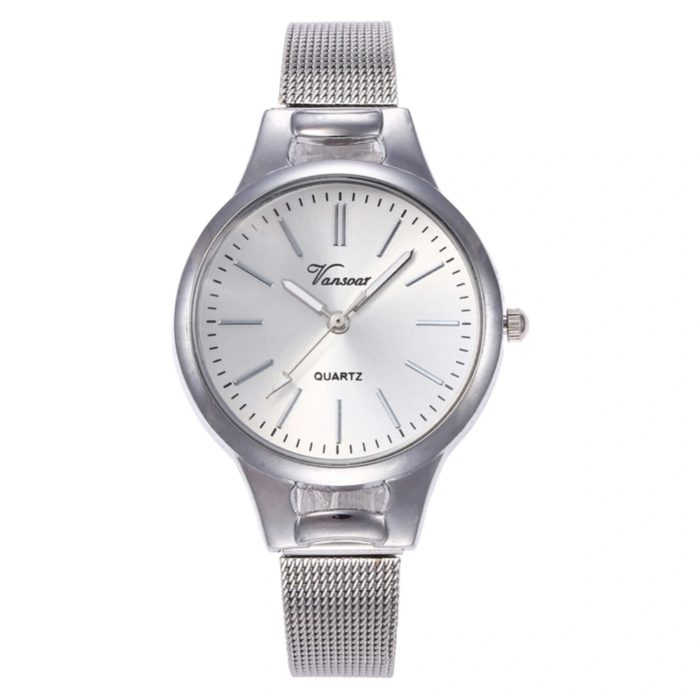 Fashion Casual Alloy Watch Round Dial Analog Display Quartz Women Watch Silver