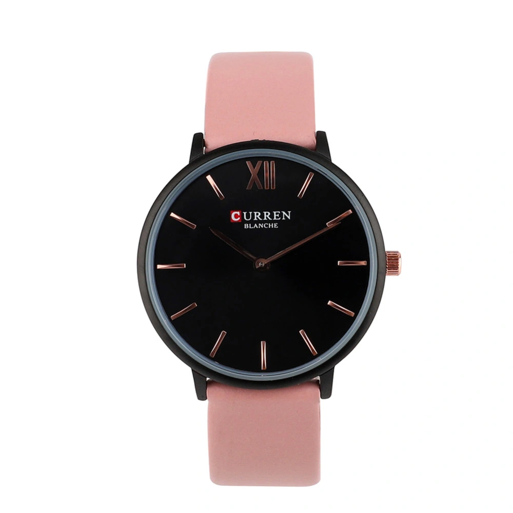 Fashion Waterproof Analog Display PU Strap Watch Women Quartz Wristwatch Black