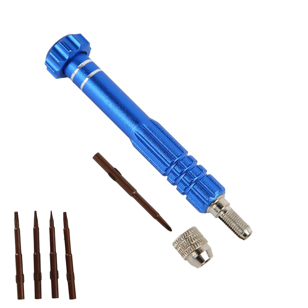 Screwdriver Handle With 5 Precision Bits Phone Glasses Watch Repair Tool Kit (Blue)