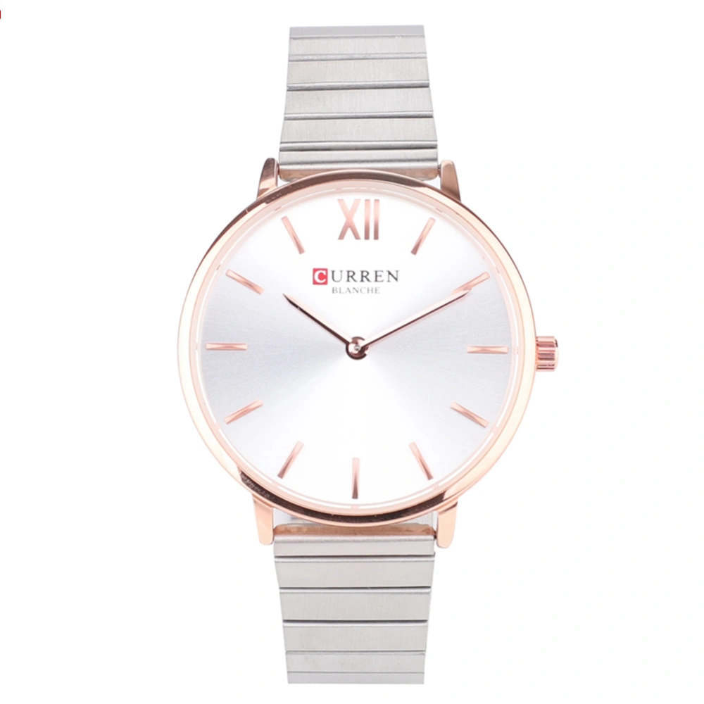 Waterproof Alloy Watch Round Dial Analog Display Women Quartz Women Wristwatch Rose Gold&White