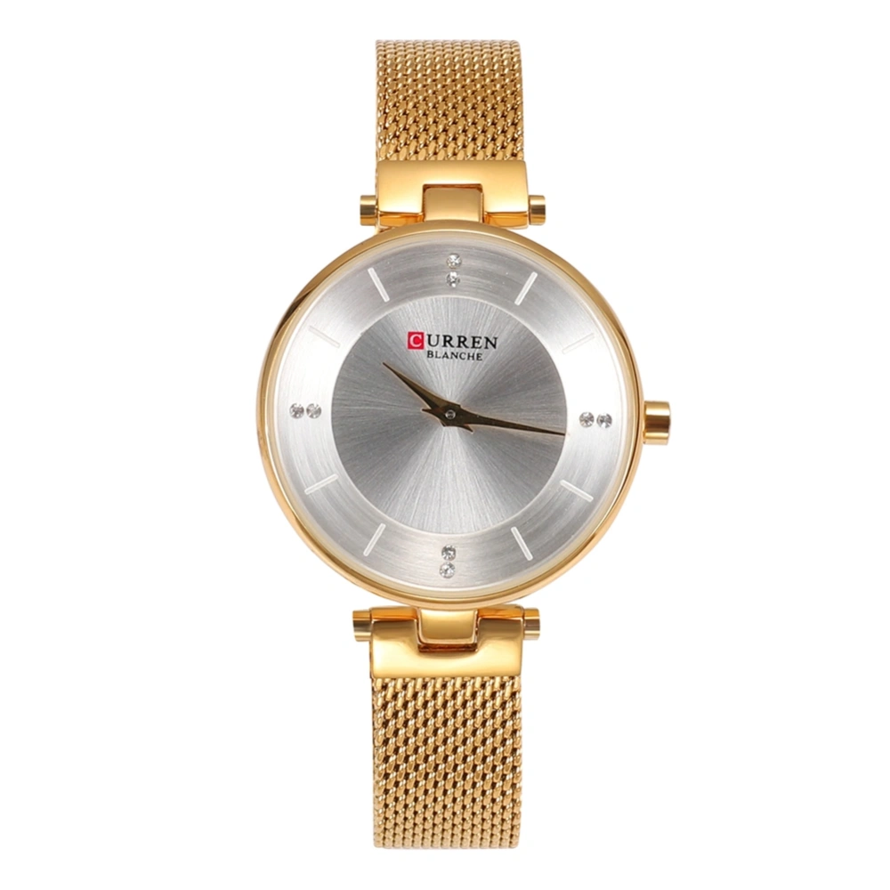 Fashion Waterproof Alloy Watch Round Dial Analog Display Women Quartz Wristwatch Gold&White