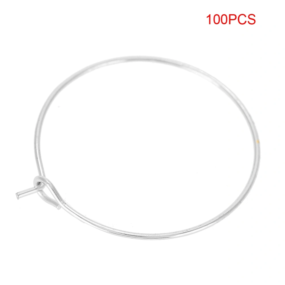 100 Pcs Steel Circle Earring Loops Wine Glass Hoop Ring Jewelry Findings (Silver, 30 * 25mm)