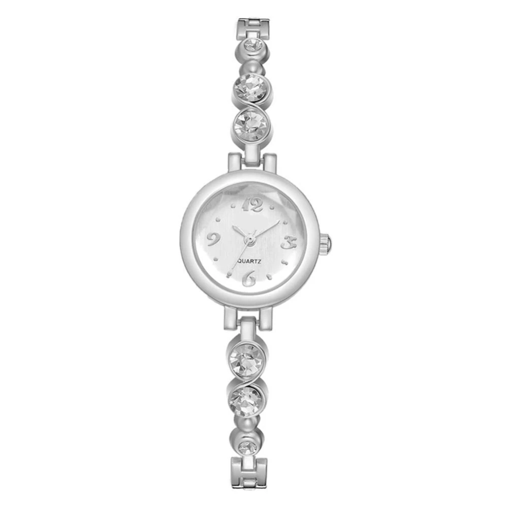 LVPAI Exquisite Women Analog Display Bangle Strap with Rhinstones Quartz Watch(Silver White)