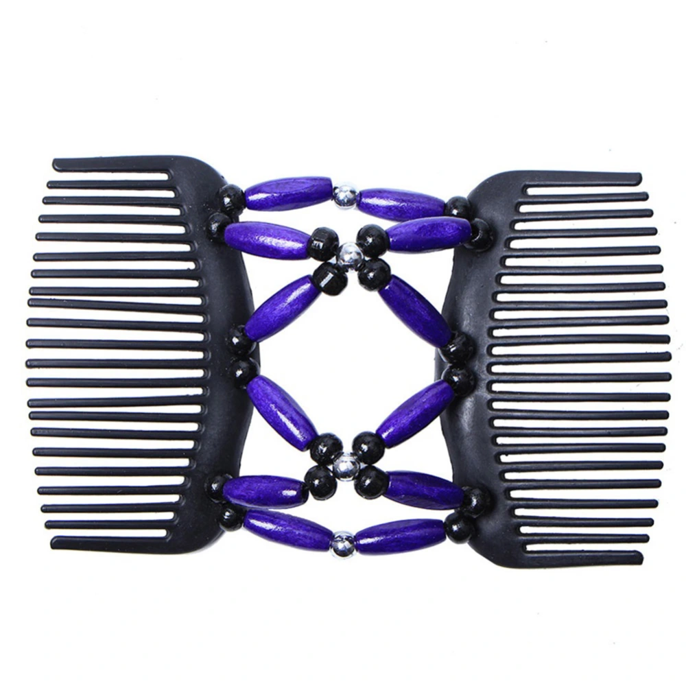 Retro Wood Beads Hair Magic Comb Clip Double Hairpin Women Hair Accessories Purple