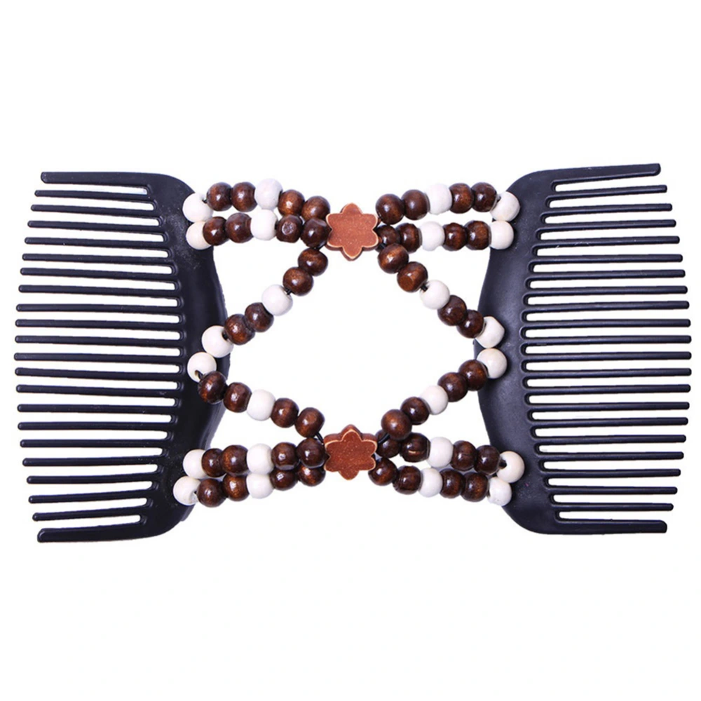 Retro Wood Beads Hair Magic Comb Clip Double Hairpin Women Hair Accessories(1#)