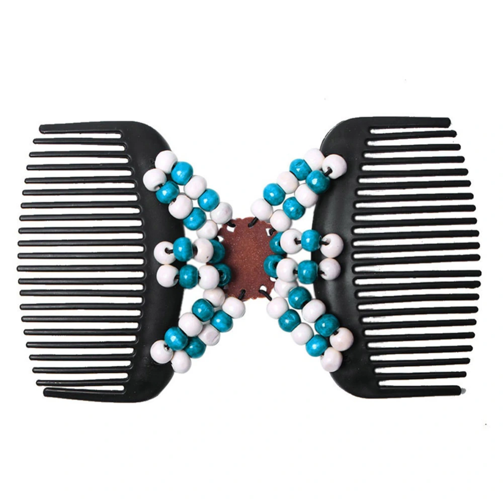 Vintage Bead Double Combs for Lady Women Hair accessory Hair Styling Tool (Blue)