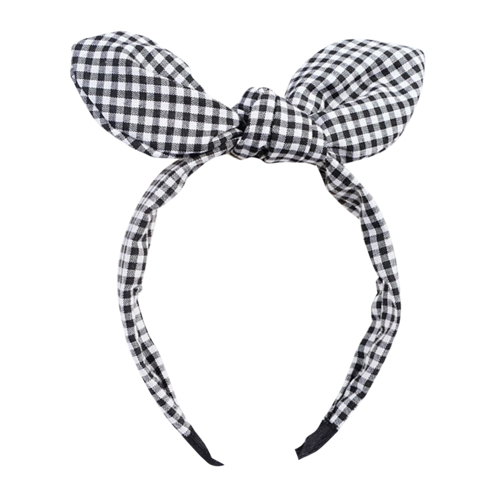 Fashionable Women Headband Bunny Ears Hair Band Bowknot Hair Hoop (Black&White Plaid)