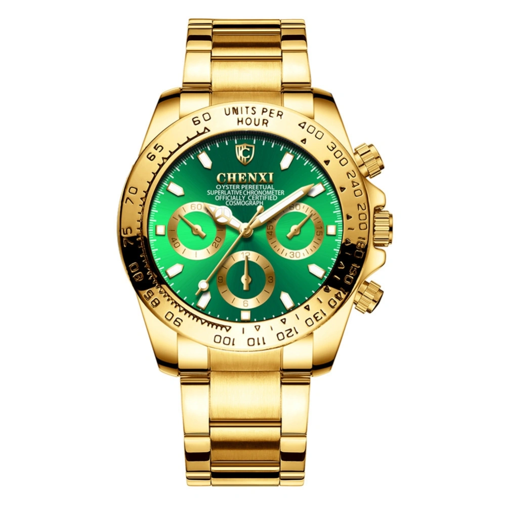 Fashionable Men Waterproof Gold Plating Business Quartz Wristwatch Watch(Green Dial)