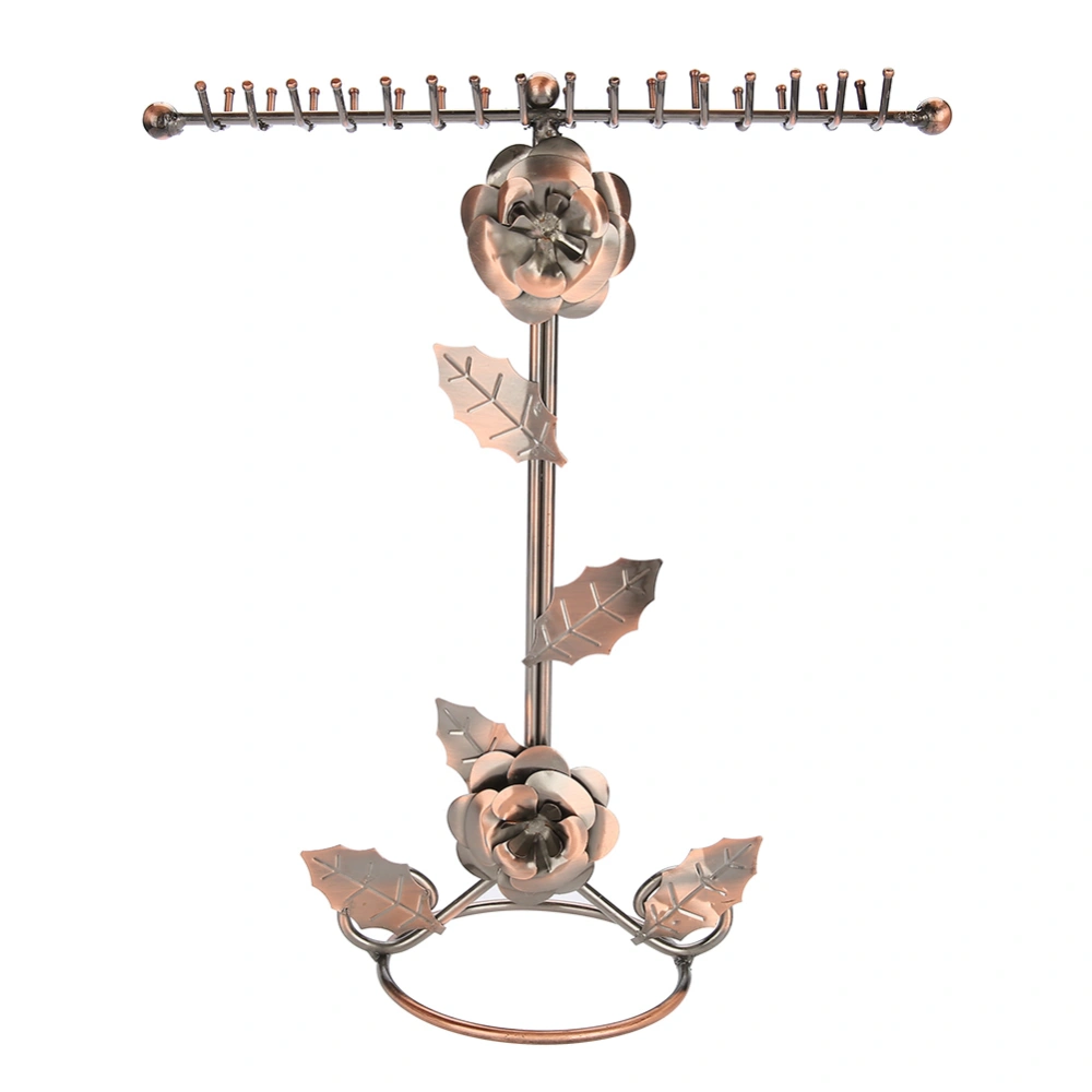 Rose Flower Jewelry Display Stand Dual Raw Hook Design Necklace Bracelet Display Rack Bronze