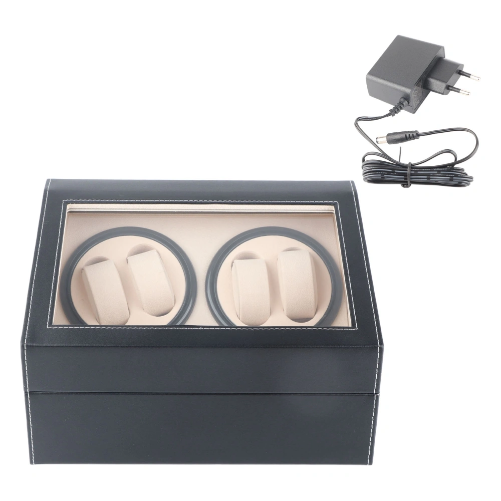 Watch Winder for 4 Automatic Watches 6 Grids Watch Storage Case Quiet Motor (Black+EU Plug)