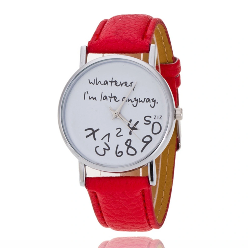 Trendy Fashion Men Women Lettering PU Strap Quartz Movement Casual Watch(Red)