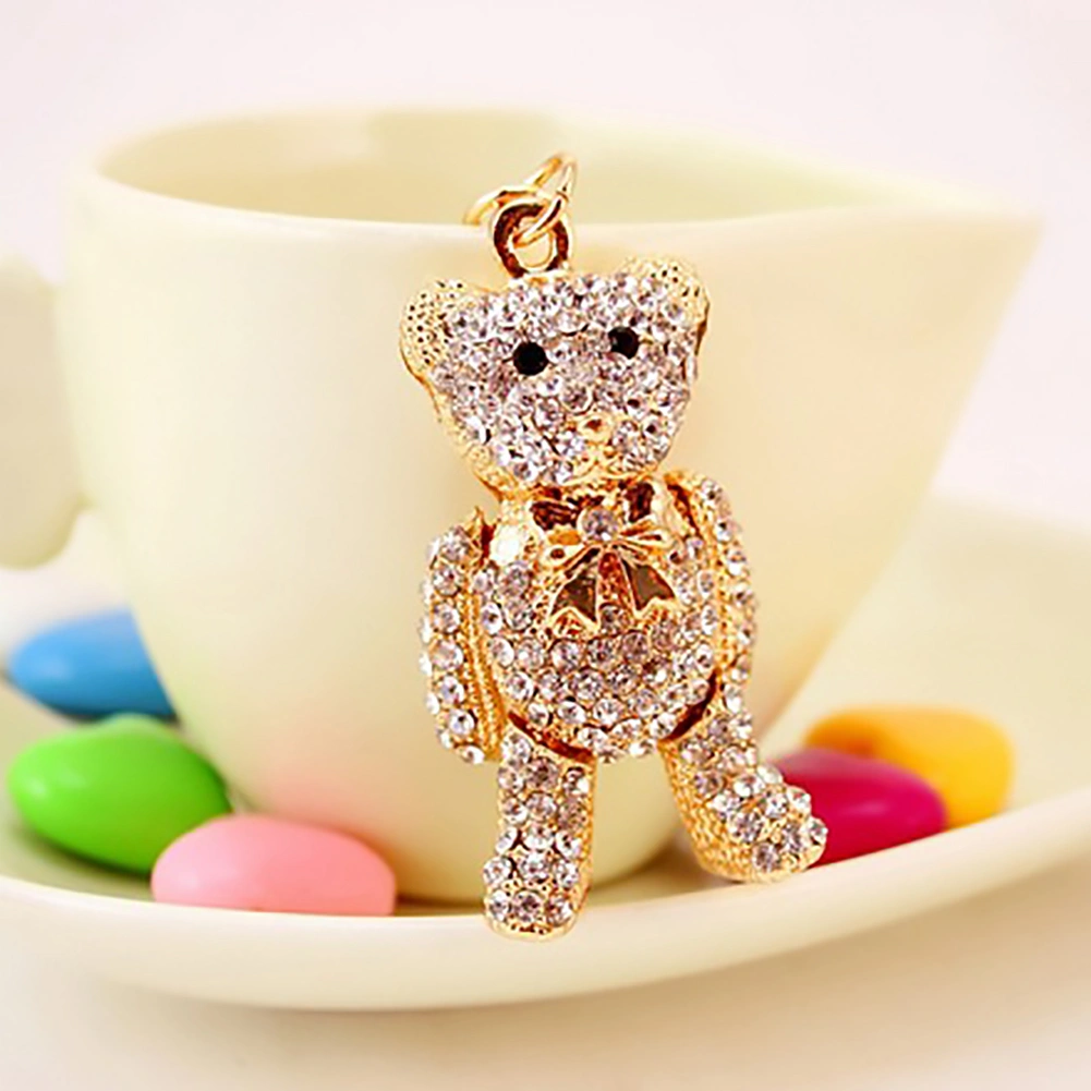 Delicate Luxury Rhinestone Bear Dangle Decoration Car Pendant Snap Hook Keychain Key Ring