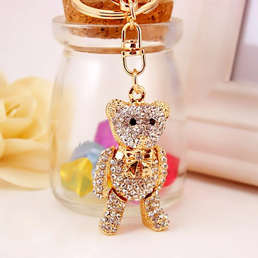 Delicate Luxury Rhinestone Bear Dangle Decoration Car Pendant Snap Hook Keychain Key Ring