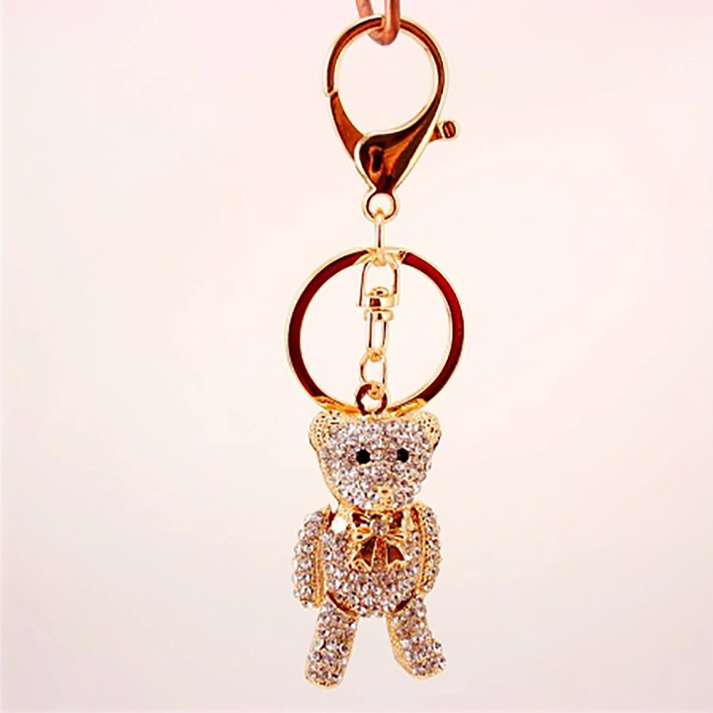 Delicate Luxury Rhinestone Bear Dangle Decoration Car Pendant Snap Hook Keychain Key Ring