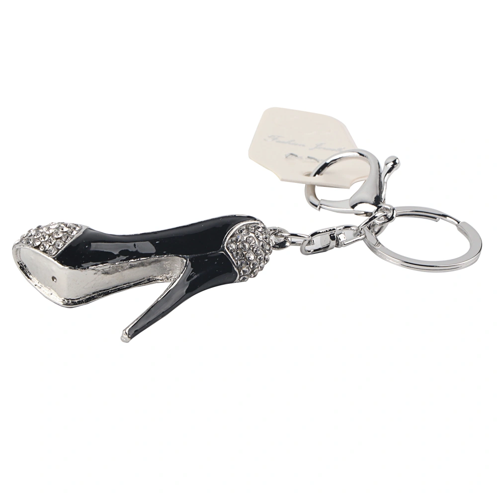 Fashionable Key Ring High heeled Shoe Shape Pendant Rhinestone Decoration Keychain (Black)