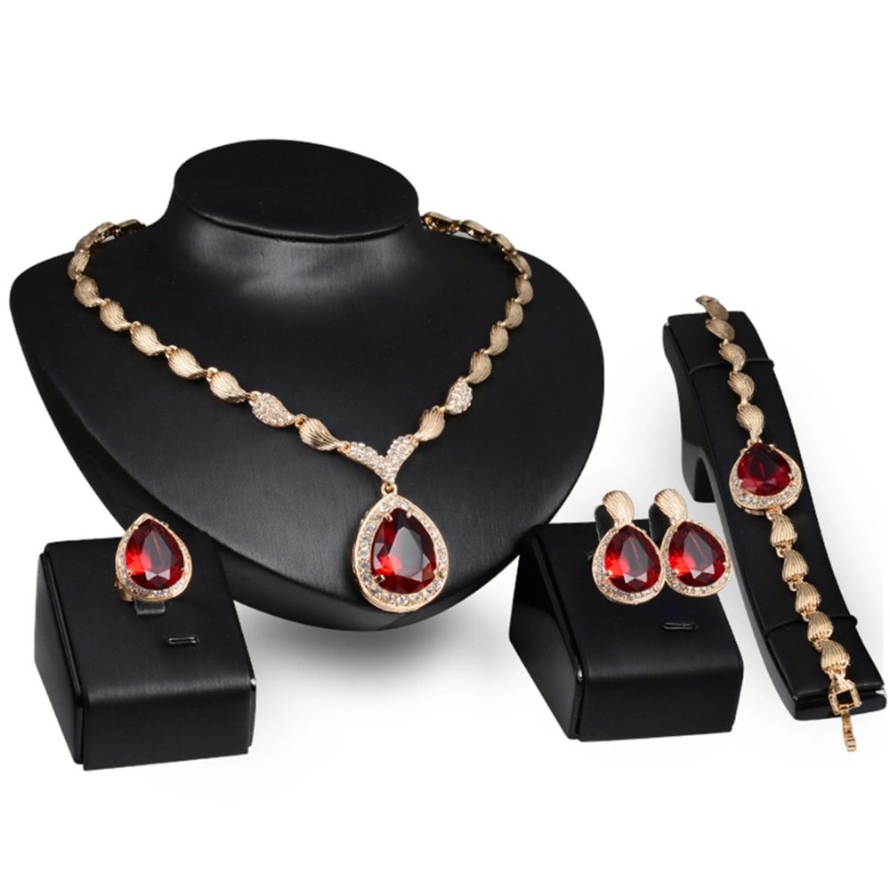 Women Jewelry Set Rhinestones Pendant Decoration Plating Necklace Earrings Ring Bracelet