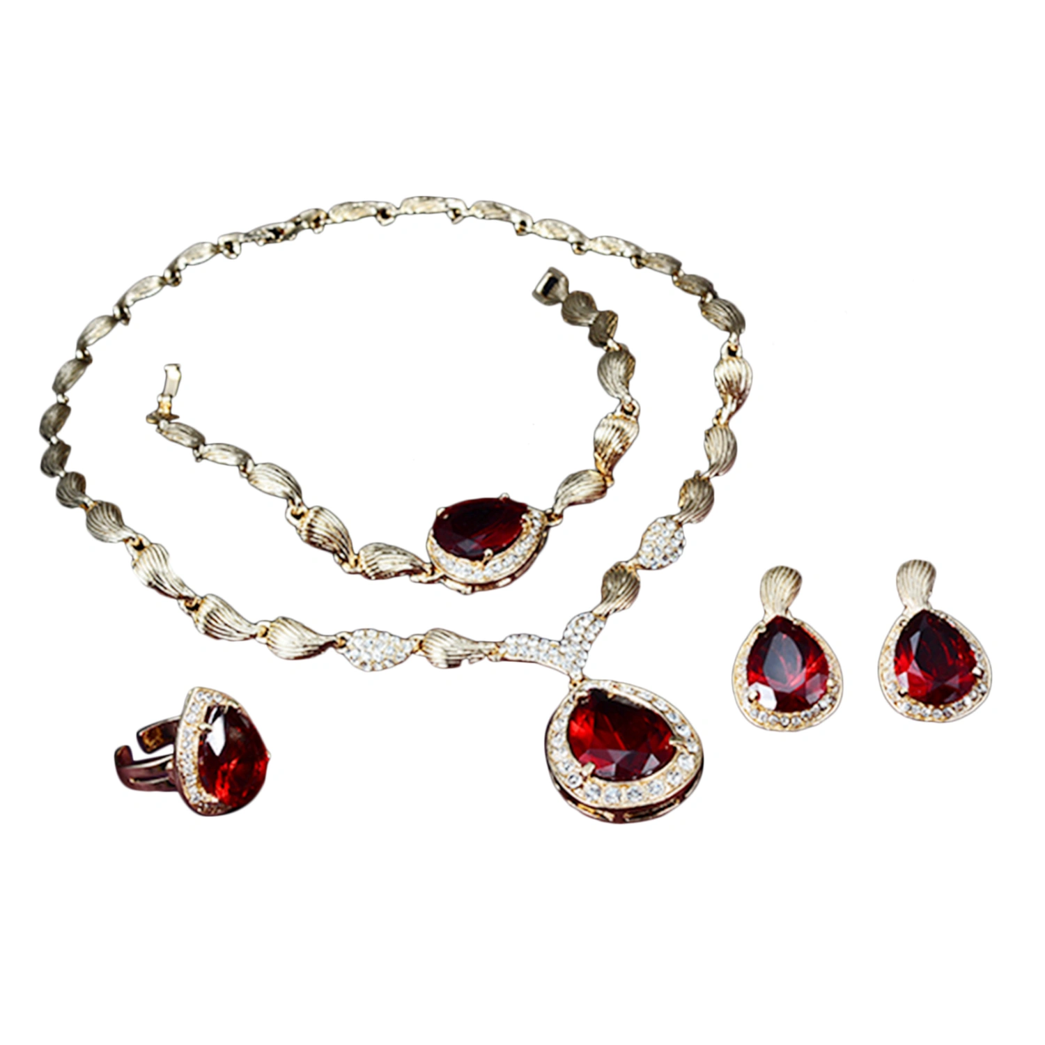 Women Jewelry Set Rhinestones Pendant Decoration Plating Necklace Earrings Ring Bracelet