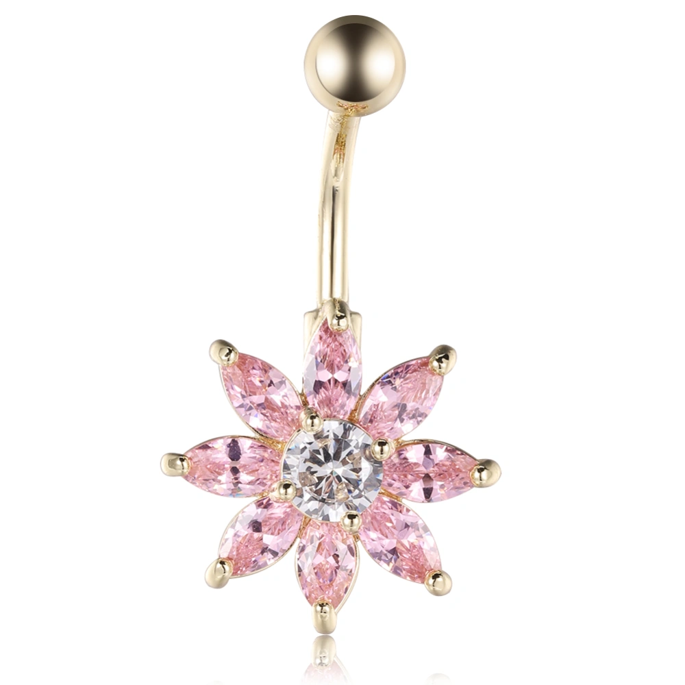 Flower Shape Anti allergy Copper Zircon Belly Navel Ring Plating Body Piercing Jewelry