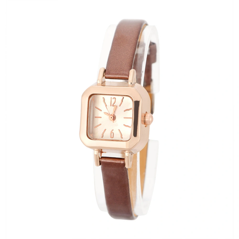 Fashionable Female Quartz Wrist Watch Analog PU Strap Wristwatch (Brown)