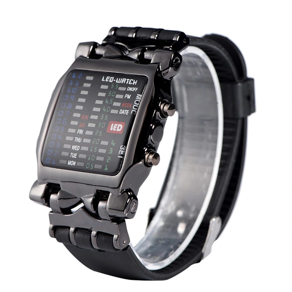 Male Female Electronic LED Watch PU Strap Date Function Wristwatch